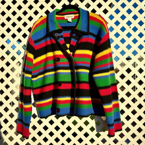 90s Talbots Multicolor Striped Wool Coat - Picture 1 of 5